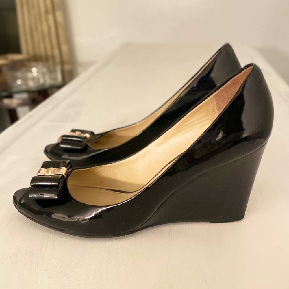 Coach Peep-toe Wedges Emma Patent Leather